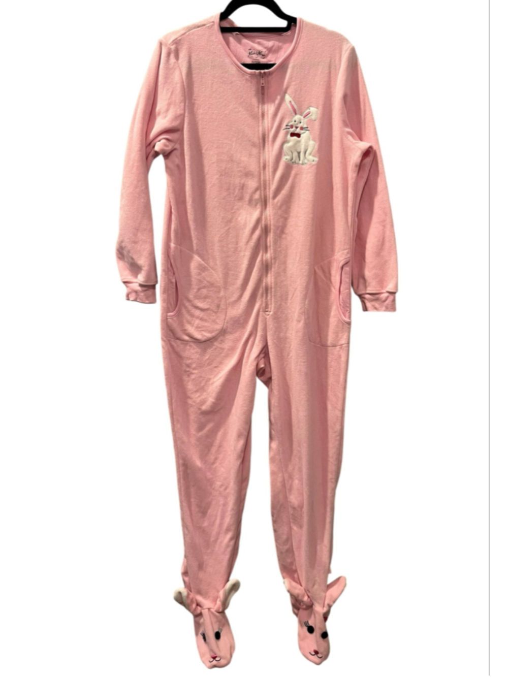Nick & Nora NWT Pink Bunny Footed Onesie Pajamas Fleece Size Medium Jumpsuit